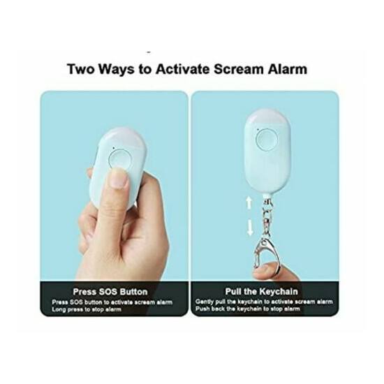 Set of 2 Personal Safety Alarm With Key Ring, LED light, USB Rechargeable.  image {3}