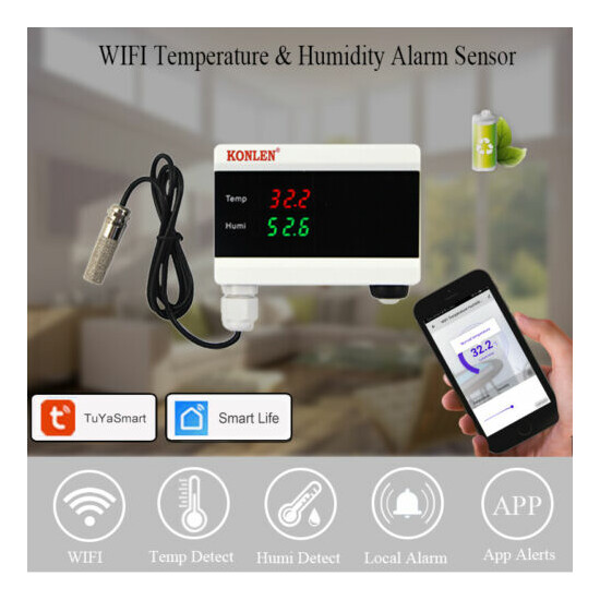 WIFI Tuya Smart Temperature Humidity Hygrometer Detector Sensor Smart Life App image {2}