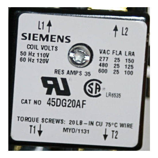 25 Amp 2 Pole 120 Volt Magnetic Contactor Furnas GE Siemens 45DG20AF image {2}