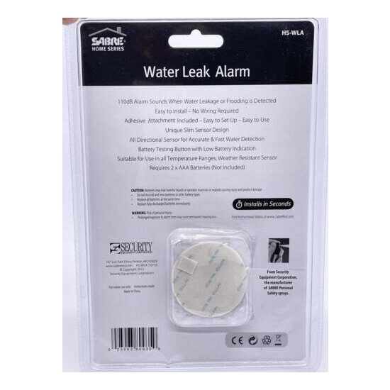 Sabre HS-WLA Plastic White AAA Battery Operated Water Leakage Alarm 110dB image {2}