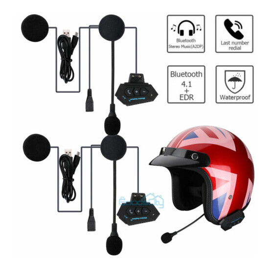 2PC Rechargeable Motorcycle Wireless Bluetooth Helmet Communication Headset Call image {1}