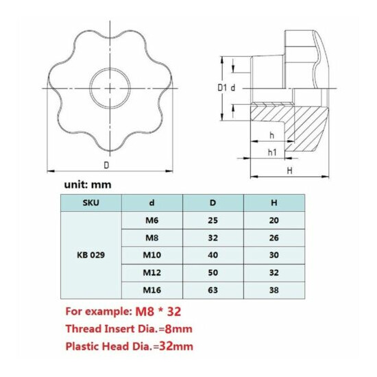 Seven Star Knob 7-Lobe Plastic Handle with M6 M8 M10 M12 M16 Female Thread image {3}