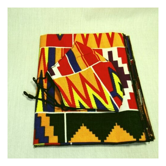 New African Wax Print Head Wrap and Face Mask Set (Orange/Red/Blue/Purple/Green) image {3}