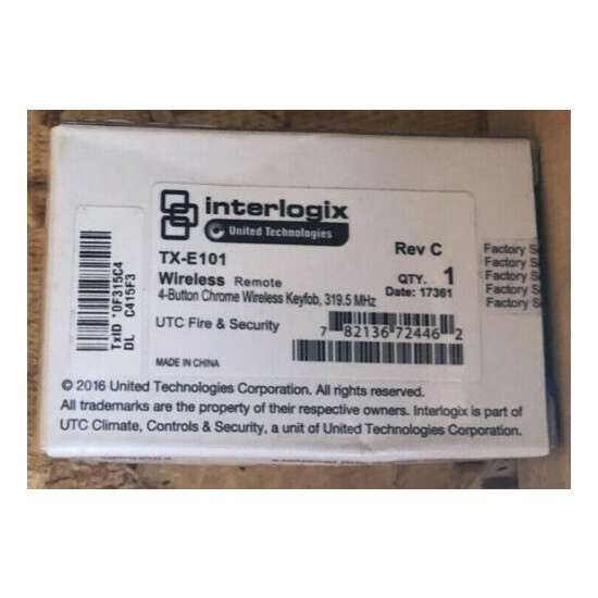 Brand New Interlogix TX-E101 Four Button Chrome Wireless Keyfob LED confirmation image {4}