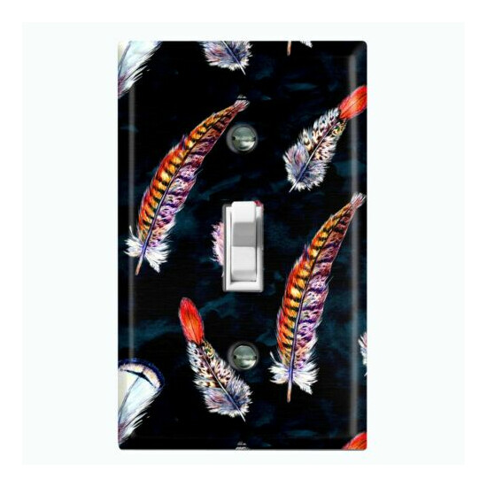 Metal Light Switch Cover Wall Plate Exotic Feather Pattern Party FTH002 image {3}