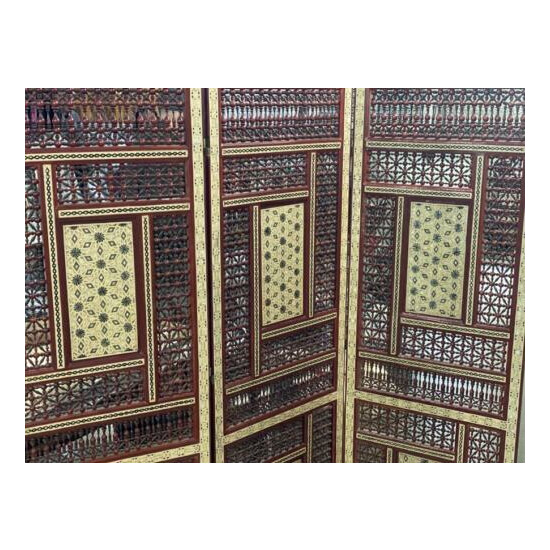  Wood Room Divider Screen Inlaid Mother of Pearl with Hand Work Arabesque  image {3}