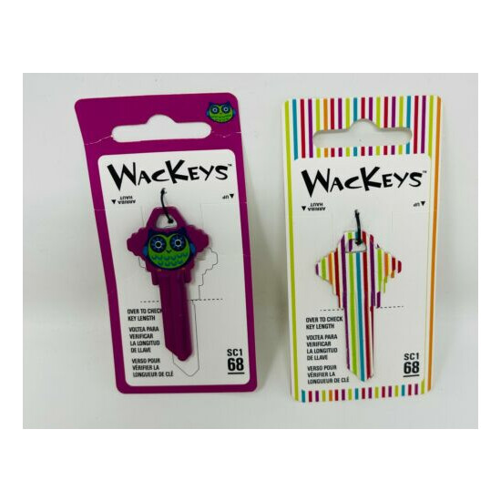 WacKeys # 68 Purple Owl & Multicolored Striped Blank House Keys 88976 - Lot of 2 image {1}