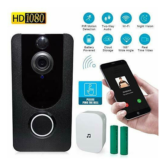 HiView Wireless Doorbell WiFi Smart Video Batteries Included, Black  image {1}