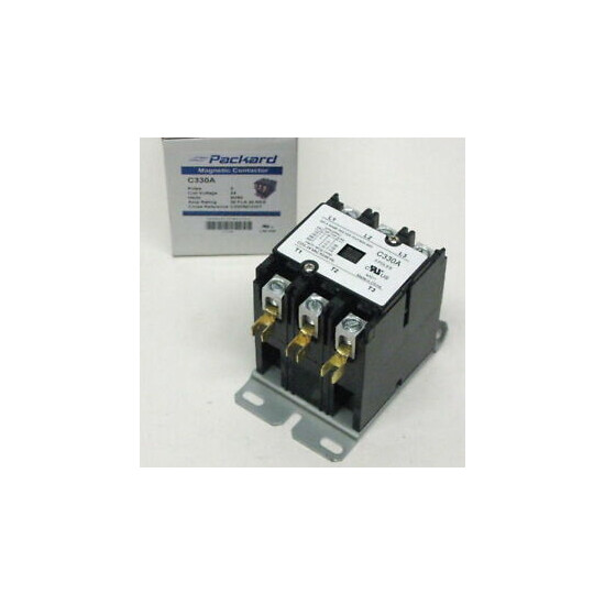Air Conditioner Contactor Packard C330A Three 3 Pole 30 Amps 24 Volts image {1}
