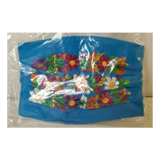 Blue Mexico Embroidery Flower Face Mask Face Covering image {2}