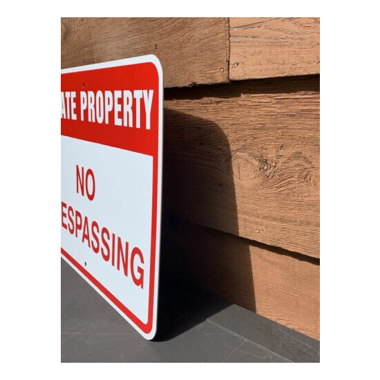 LOT OF 3 NEW 24" X 18" HEAVY METAL PRIVATE PROPERTY NO TRESPASSING SIGNS image {2}