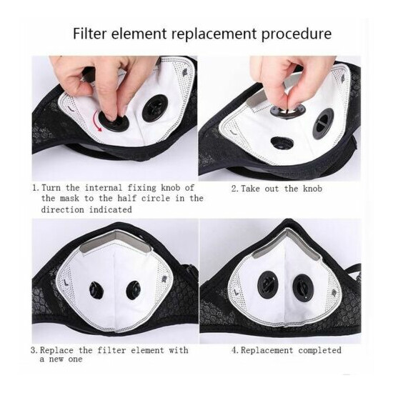 REUSABLE FACE MASK WITH BREATHING VALVES AND 5-LAYER REPLACEMENT FILTER image {3}