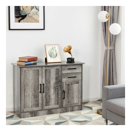 Giantex Buffet Storage Cabinet Console Table Kitchen Sideboard Drawer Grey image {3}
