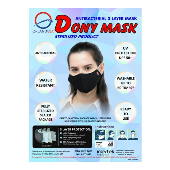 10 PC Dony Triple Layer Black Cloth Face Mask Washable Over 60 Times White Color image {2}