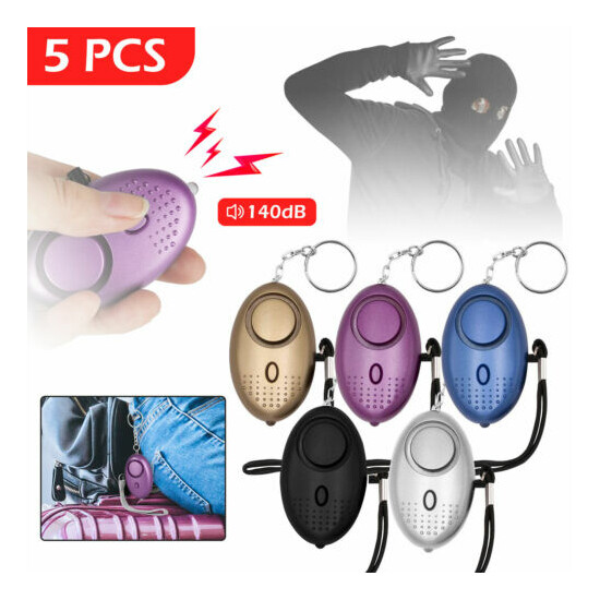 5PCS Safe Sound Personal Alarm Keychain LED Light 140DB Emergency Women Defense image {1}