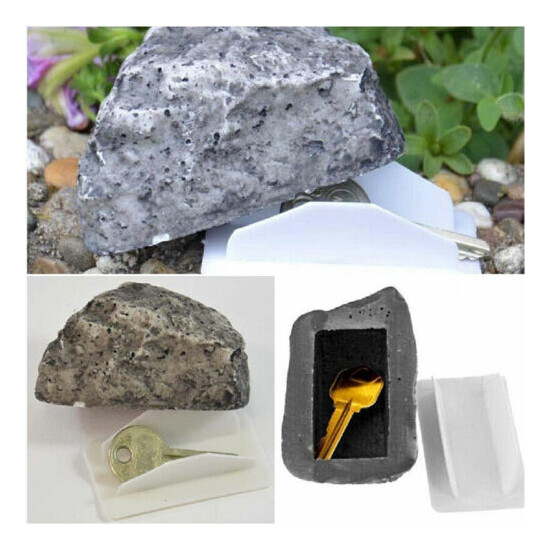 Outdoor Spare Key House Safe Hidden Hide Storage Security Rock Stone Case J FJ image {2}