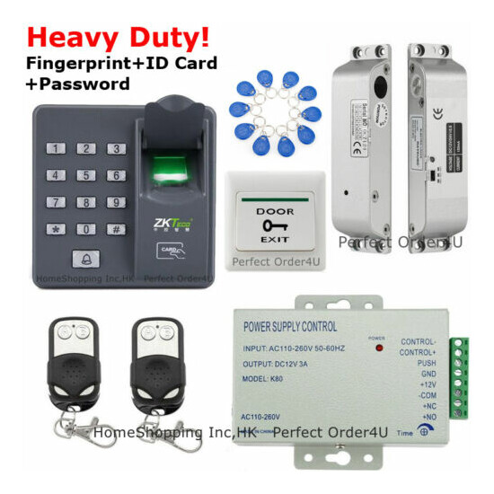 US ZKTeco Fingerprint+RFID Card Door Access Control System+Drop Bolt Lock+Remote image {1}