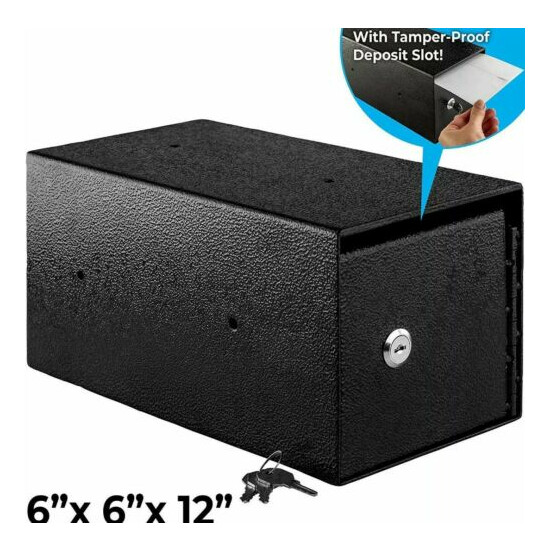 Highly Secure Thick Steel Mountable Cash Drop Box With Tamper-Proof Slot Black  image {1}