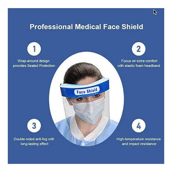 Ten (10) Plastic Face Shield Mask-Safety Protector Splash Shield Ships From USA image {3}