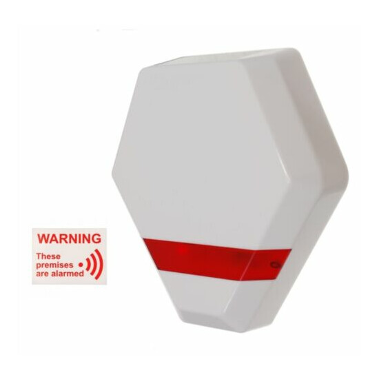 Compact Solar Powered Dummy Alarm Siren - Flashing LED's & Alarm Window Sticker. image {1}