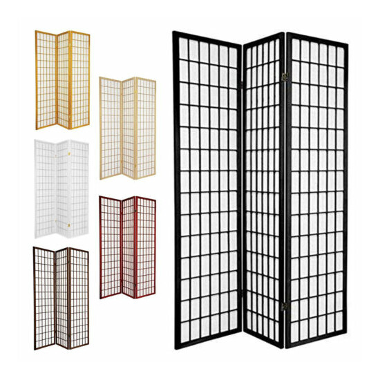 ORIENTAL FURNITURE 6 ft. Tall Window Pane Shoji Screen 3 Panels-Black/Honey image {1}