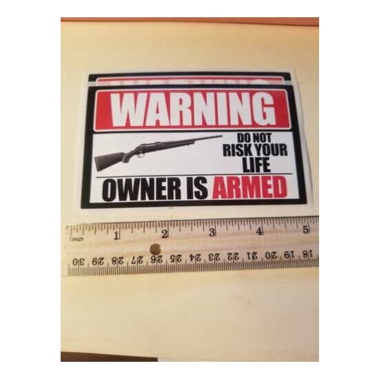 Lot Of 3x Warning Do Not Risk Your Life Owner Is Armed 5" x 3" Stickers image {1}