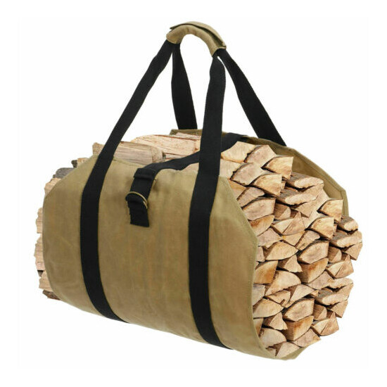 Portable Canvas Firewood Log Carrier Bag Waxed Canvas Log Tote Bags Camping image {1}