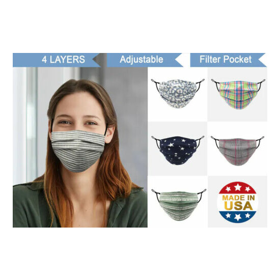Adult Face Mask with Filter Pocket | 4 Layers Pleated Cotton Blend Made in USA image {1}