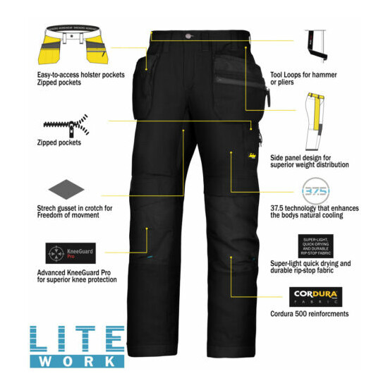 Snickers 6206 LiteWork Trousers Holster Pockets Mens Snickers Ripstop Black Pre image {3}