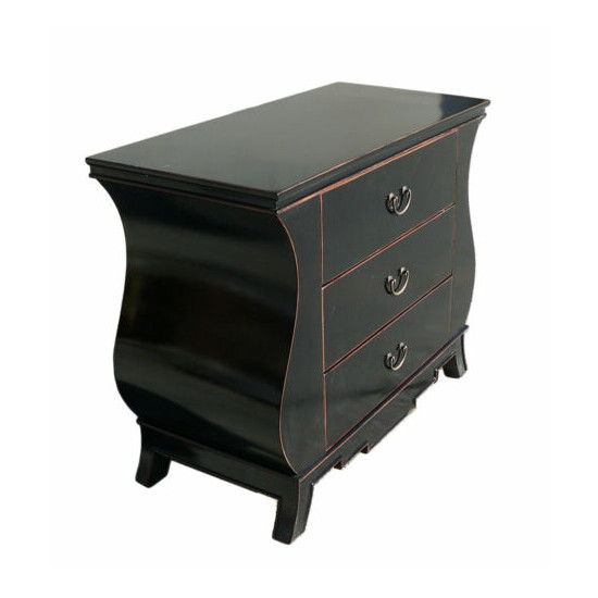 Chinese Black Lacquer Curve Legs 3 Drawers Dresser Cabinet cs1152 image {3}