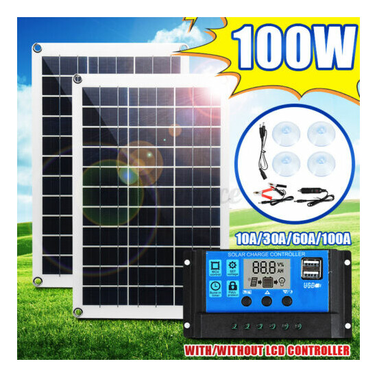 100W Protable Solar Panel Kit Dual DC 2IN1 USB Charger Kit + Sol ◐ image {1}