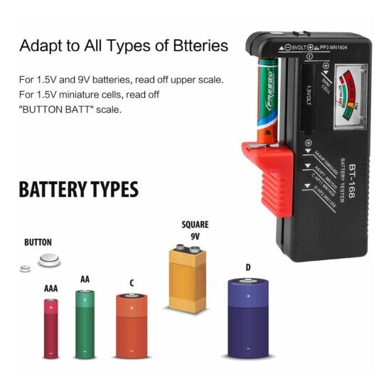 AA AAA C D 9V Universal Battery Volt Checker Tester Button Cell Batteries 2-Pack image {2}
