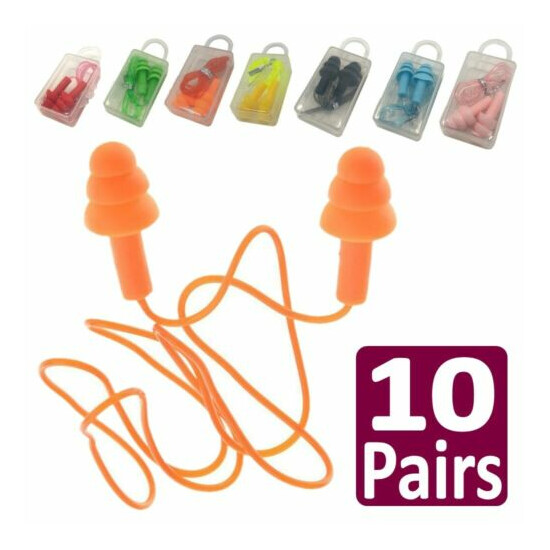 10 Pairs Silicone Ear Plugs Corded Hearing Protection 33dB Anti Noise Sleeping image {1}