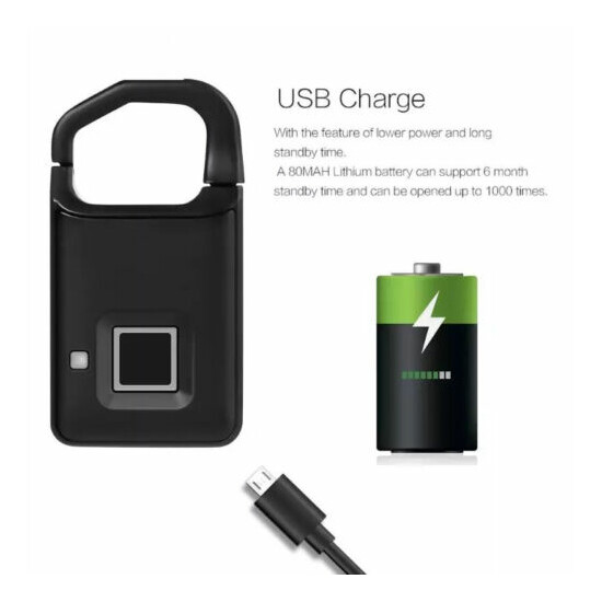 Mini Keyless USB Rechargeable Door Lock Fingerprint Smart Anti-theft Padlock P4 image {3}