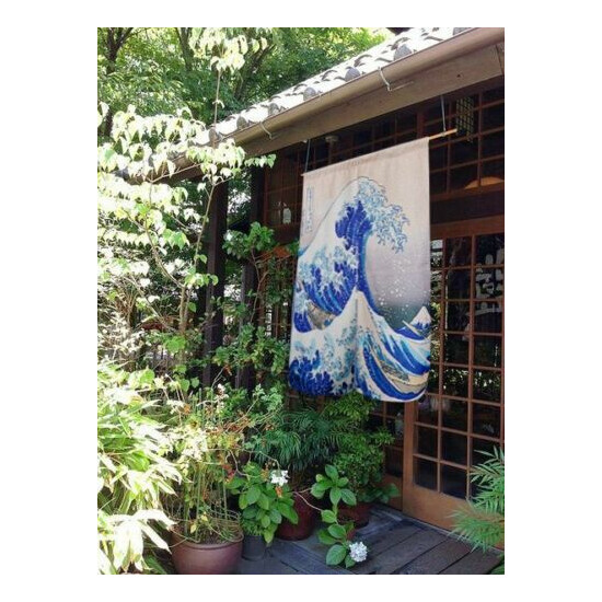 Japanese Door Curtain Tapestry Ukiyoe Hokusai The Great Wave Kanagawa Retro Deco image {1}