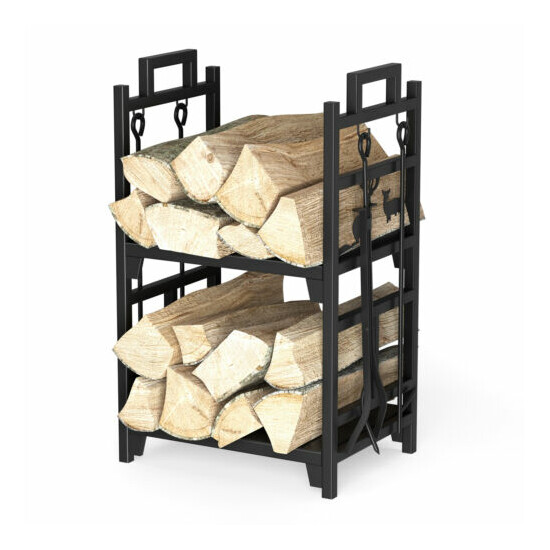 Log Holder Firewood Rack with 4 Tools Firewood Storage for Backyard Fireplace image {1}