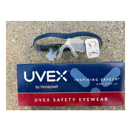 SX0100 Honeywell UVEX Versapro Safety Glasses BLK/Blue Frame CLR antifog lens image {1}