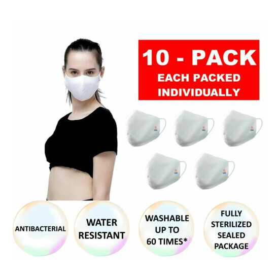 10 PC Dony Triple Layer Black Cloth Face Mask Washable Over 60 Times White Color image {1}