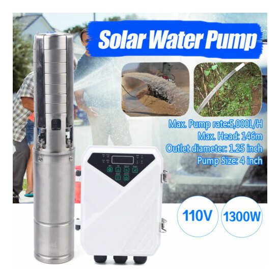 4" DC Deep Well Solar Water Pump 110V Submersible Pump + MPPT Controller 1300W image {1}