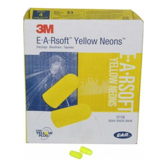 3M E-A-Rsoft 312-1250 Yellow Neon Dispose Earplug 33dB SleepAid Various Quantity image {3}