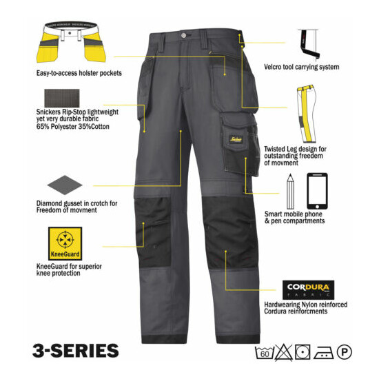 Snickers 3213 Ripstop Trousers SnickersDirect Steel Grey - Black image {1}