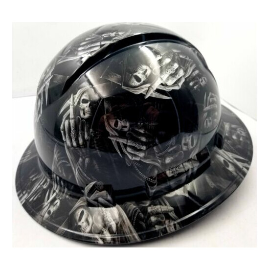 Hard Hat custom hydro dipped , OSHA approved FULL BRIM ,FTW GRIM REAPER UP YOURS image {3}