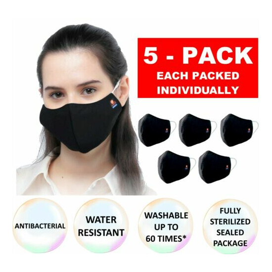 5 PCS Dony Triple Layer Black Cloth Face Mask Washable Over 60 Times Black Color image {1}