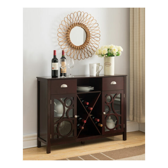 Kings Brand Jamestown Wood Buffet Server Storage Sideboard Wine Cabinet, Cherry image {1}