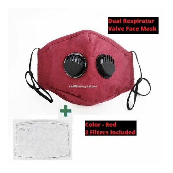 Cotton Reusable/Washable DUAL Respirator Valves ANTI-FOG Face Mask PM2.5 Filters image {15}