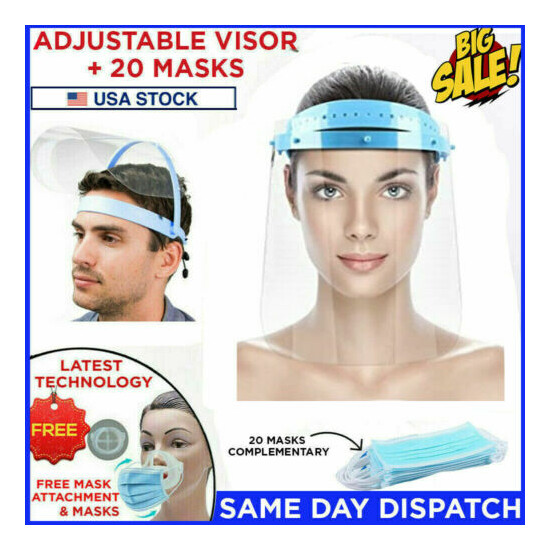 ADJUSTABLE FACE SHIELD - SPORTS, GYM, CAFE, OFFICE WORK - REUSABLE image {1}