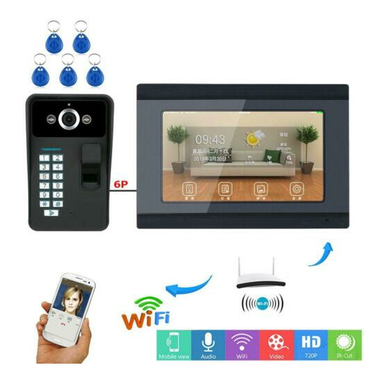 7inch Wired Wifi Fingerprint RFID Video Phone Doorbell Intercom Remote APP image {1}