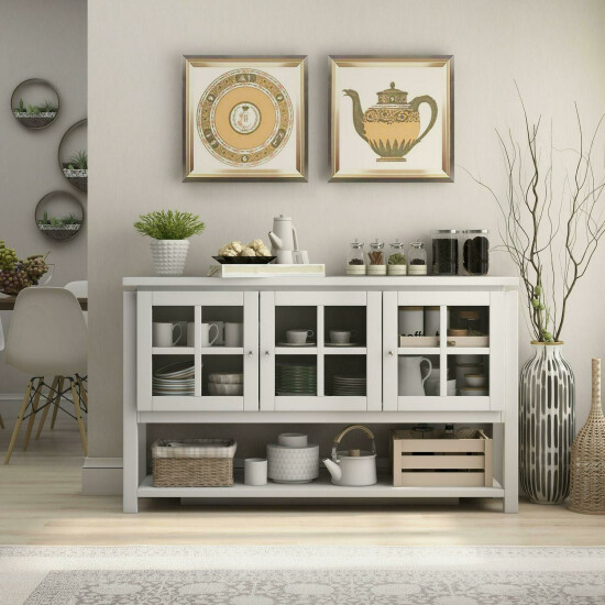 Modern Farmhouse Buffet Table Sideboard Cabinet in Reclaimed White Finish image {1}