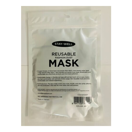 3 Face Masks Gray Mask Washable Reusable Mask Unisex Mask Men Women US SELLER image {5}