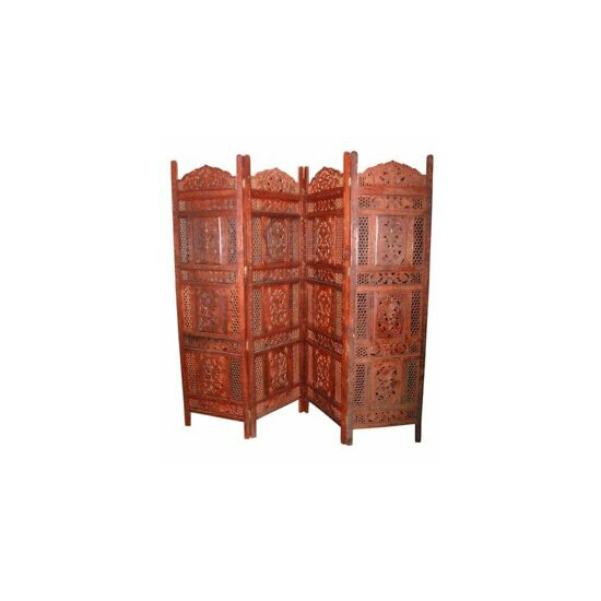 Antique Furniture Handcraft Wooden Partition Screen Room Divider 4 Panels image {1}